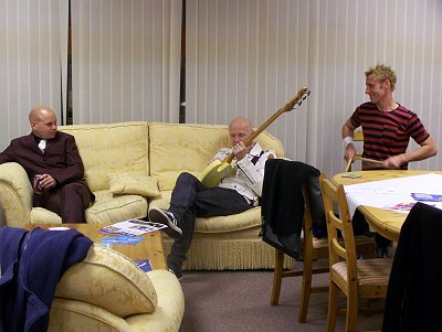 Jon, Stu and Stew warming up backstage