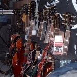 Guitars lined up in the studio