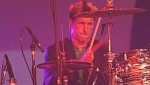 Stew concentrating hard behind the drums